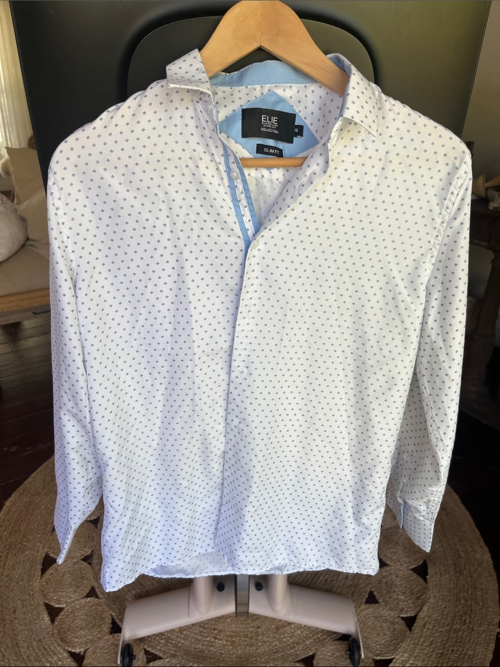 Elle Balleh Boys White Long-Sleeve Button-Down with Navy Micro Print